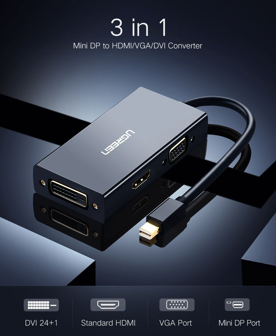20418 Конвертор сигнала Ugreen MD114 Mini DP - HDMI/VGA/DVI. Цвет- черный. от prem.by 
